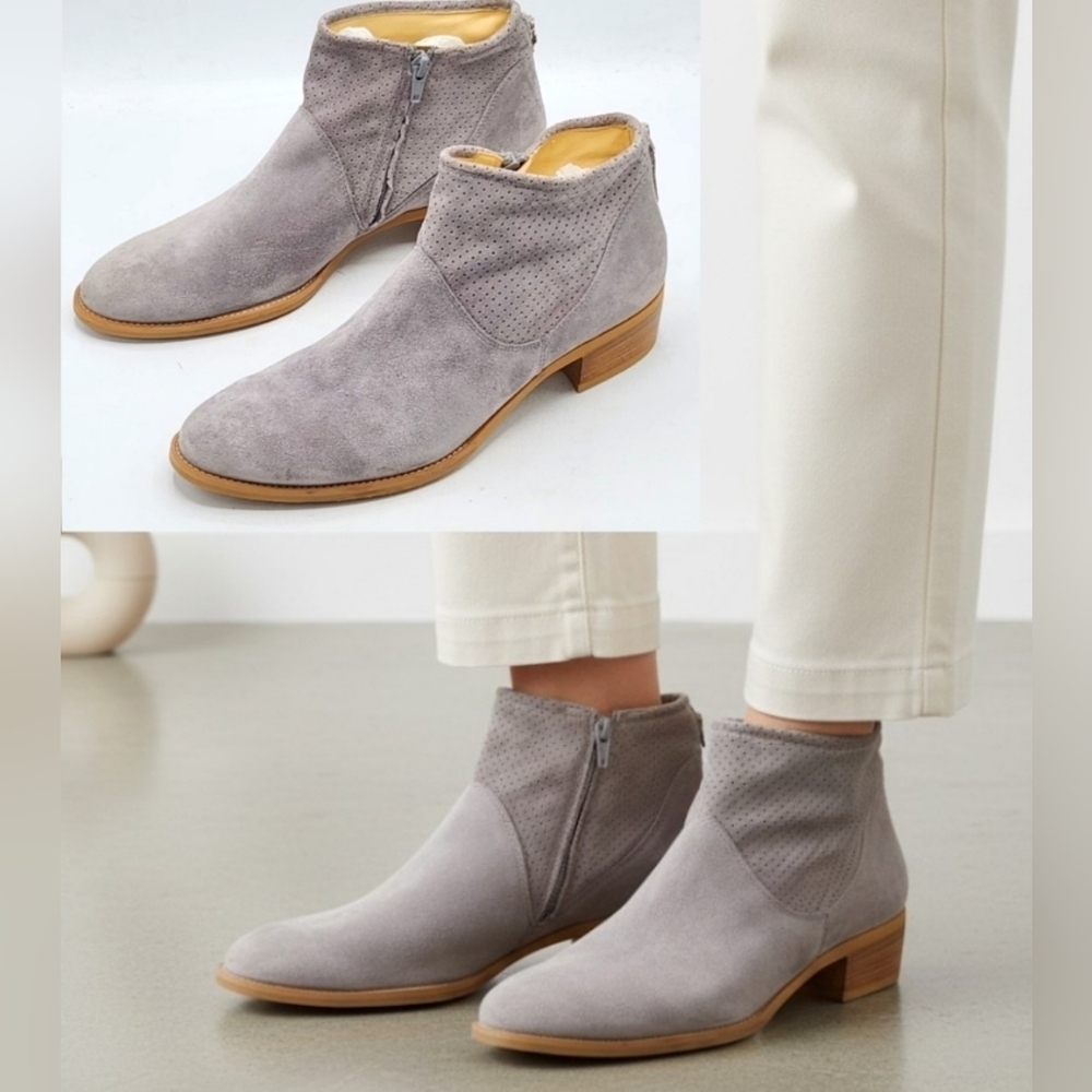 Paul Green Addison Suede Leather Perforated Booties Taupe Size 9 Us 7.5 Au